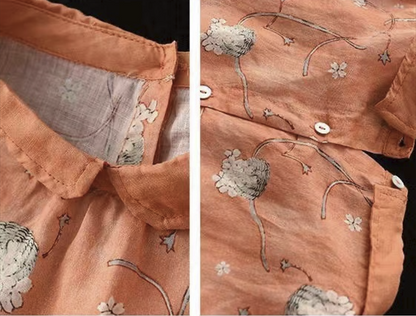 Vintage Printed Thin Shirt Lapel Pullover