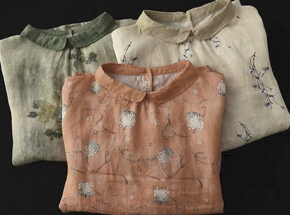 Vintage Printed Thin Shirt Lapel Pullover