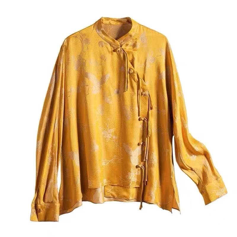 Women's Vintage Silk Print Blouse