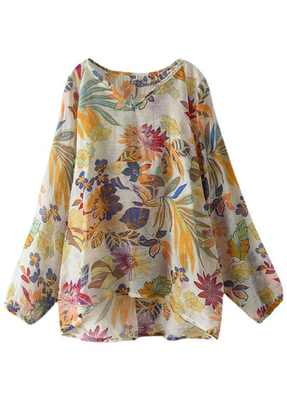 V Neck Casual Floral Shirt Long Sleeve