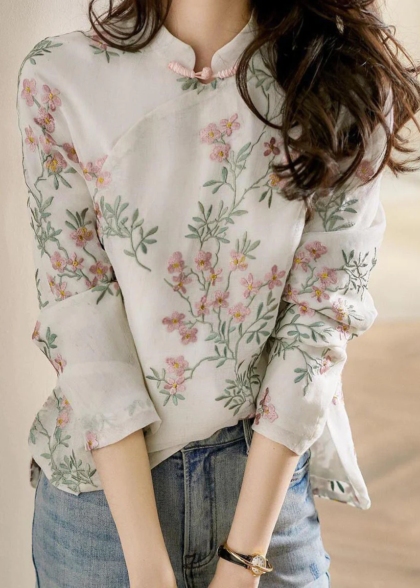 Classic Beige Printed Simple Embroidered Shirt
