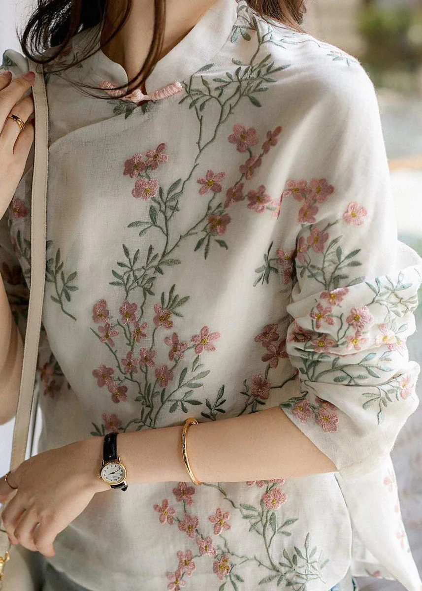 Classic Beige Printed Simple Embroidered Shirt