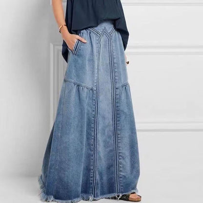 Women's Nostalgia Solid Color Stretch Waist Loose Denim  Skirt