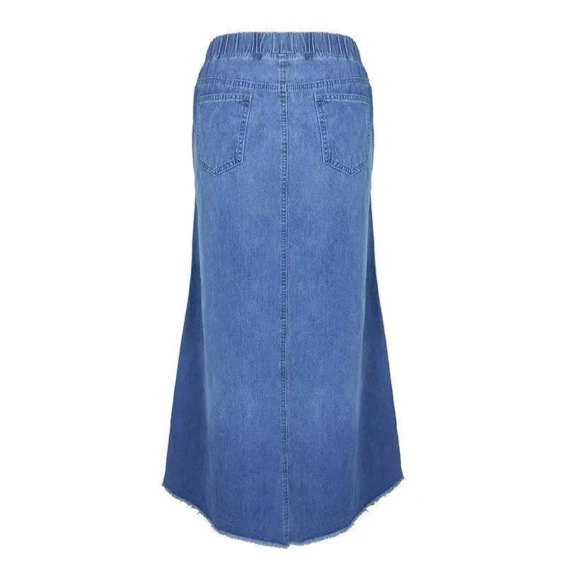 Women's Nostalgia Solid Color Stretch Waist Loose Denim  Skirt