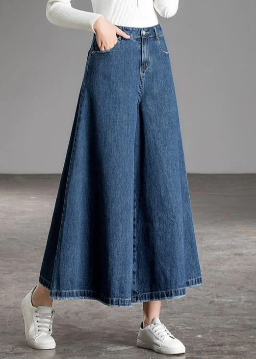 Nostalgic Vintage Blue High Waisted Pocket Wide Leg Jeans