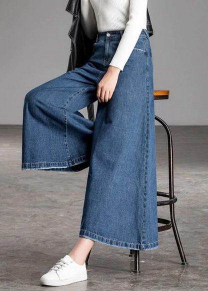 Nostalgic Vintage Blue High Waisted Pocket Wide Leg Jeans