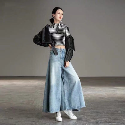 High Waisted Wide Leg Vintage Jeans Light Blue