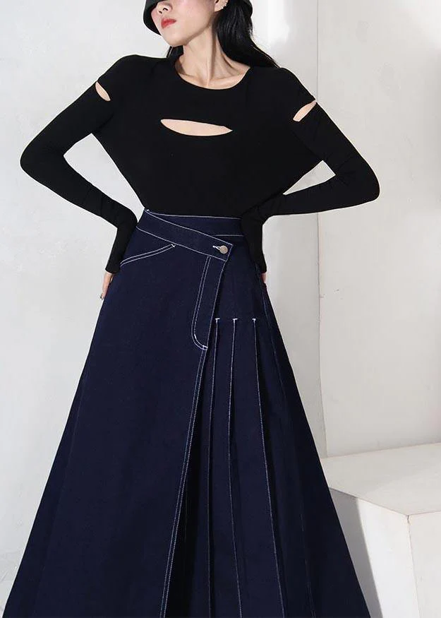 Zipper Asymmetric Design  Bodycon Dress Blue