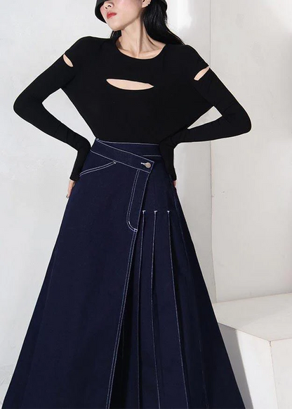 Zipper Asymmetric Design  Bodycon Dress Blue