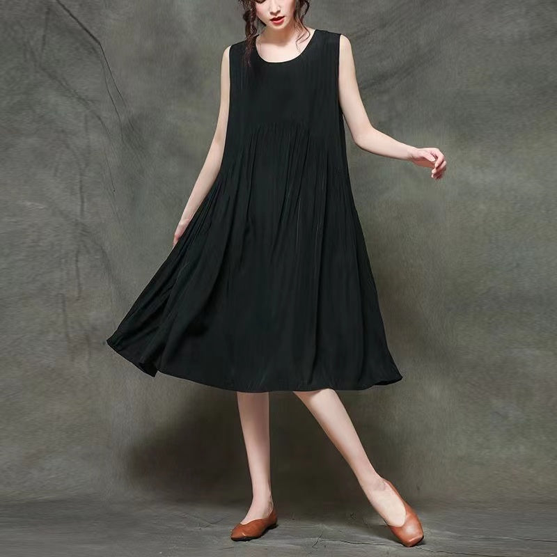 Casual Pleated Hem Dress Sleeveless