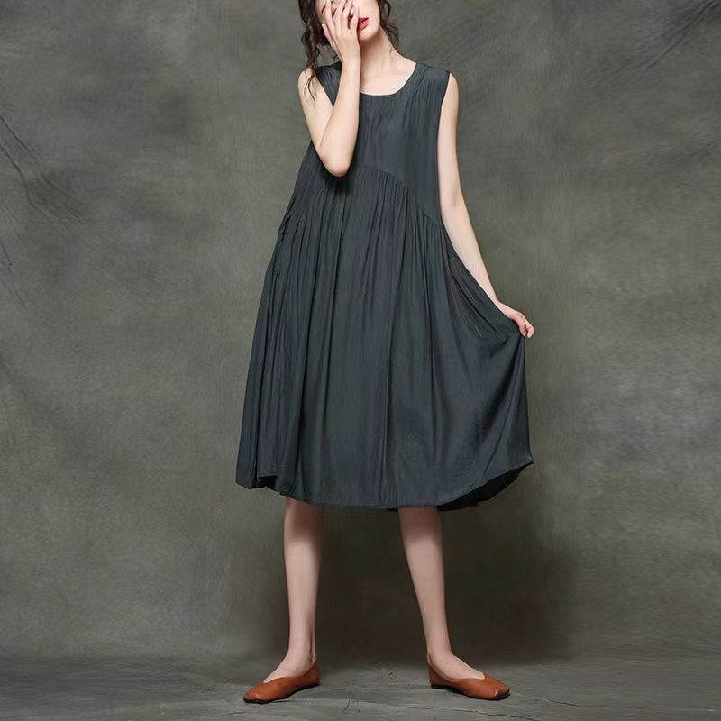 Casual Pleated Hem Dress Sleeveless