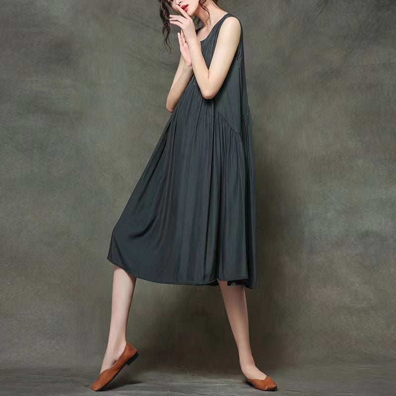 Casual Pleated Hem Dress Sleeveless
