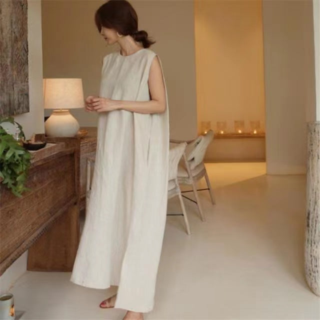 Solid Color Bohemian Hem Sleeveless Split Dress