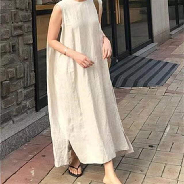 Solid Color Bohemian Hem Sleeveless Split Dress