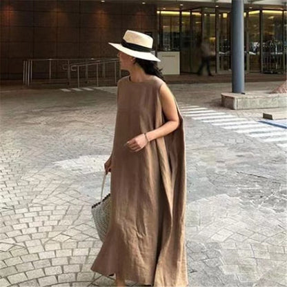 Solid Color Bohemian Hem Sleeveless Split Dress