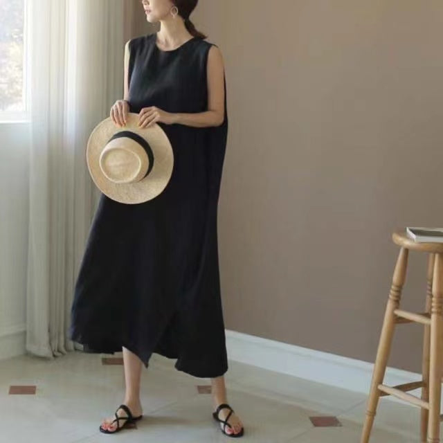 Solid Color Bohemian Hem Sleeveless Split Dress