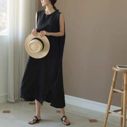 Solid Color Bohemian Hem Sleeveless Split Dress