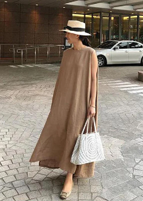 Solid Color Bohemian Hem Sleeveless Split Dress