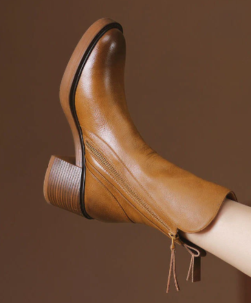 Cowhide Patchwork Color Zipper Boots