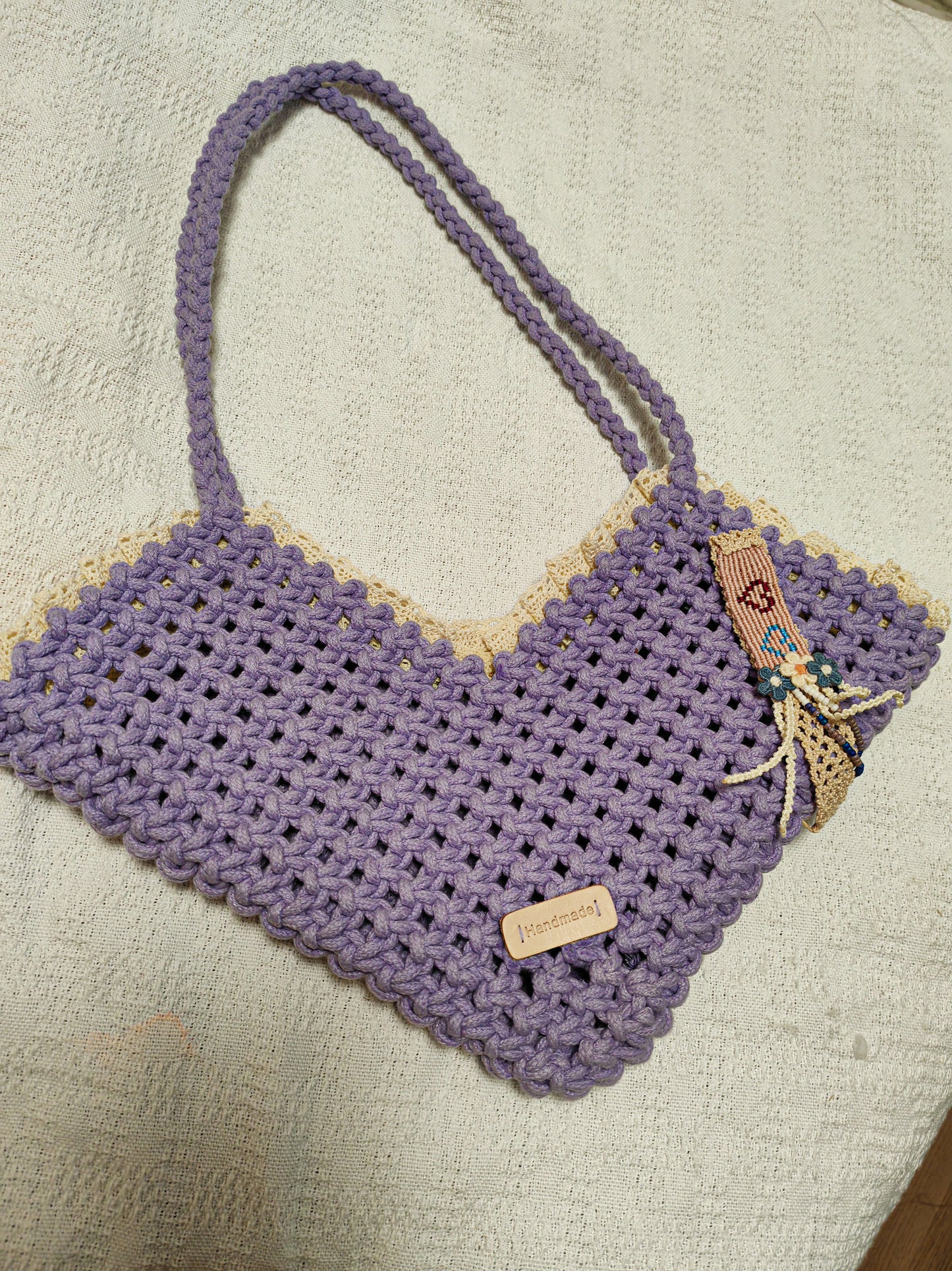 Light Purple Lace Trimmed Heart Shaped Knitting Bag