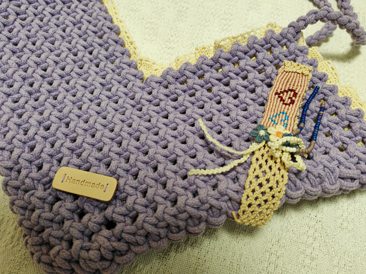 Light Purple Lace Trimmed Heart Shaped Knitting Bag