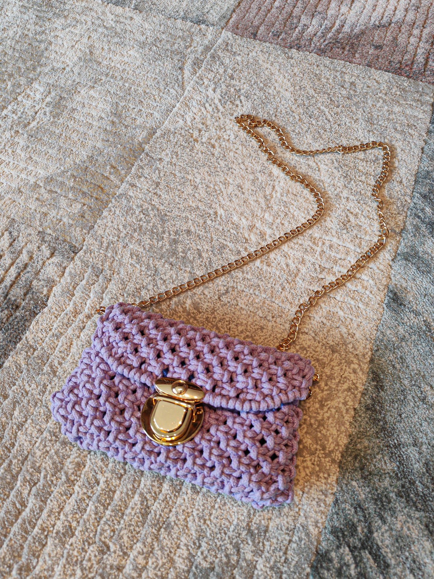 Purple Flap Chain Crossbody Shopping Bag
