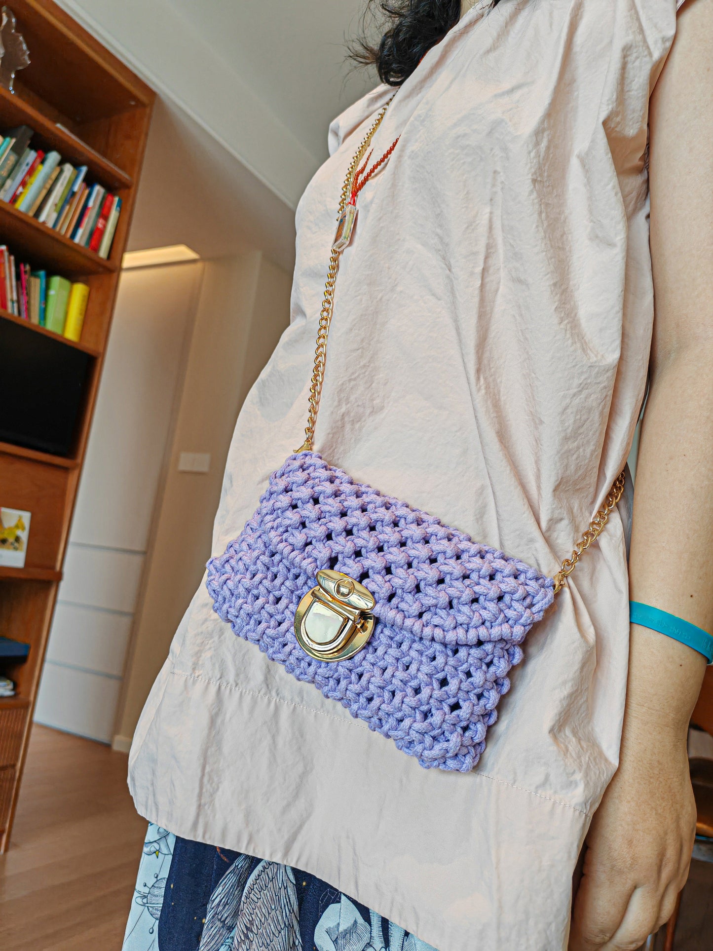 Purple Flap Chain Crossbody Shopping Bag