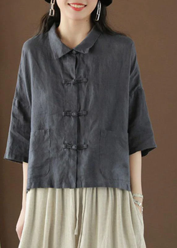 Lapel Pocket Cardigan Linen Jacket