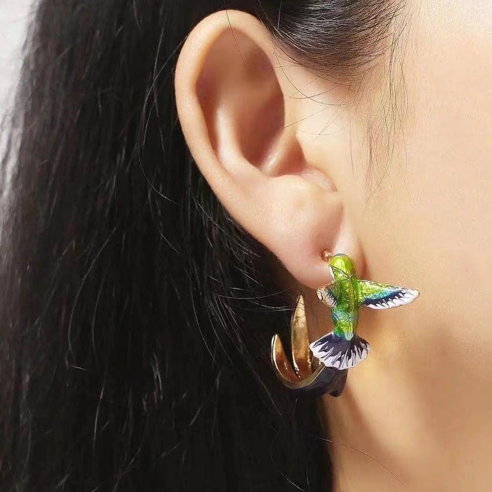 Cute Hummingbird Metal Ladies Hoop Earrings
