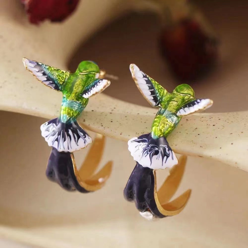 Cute Hummingbird Metal Ladies Hoop Earrings
