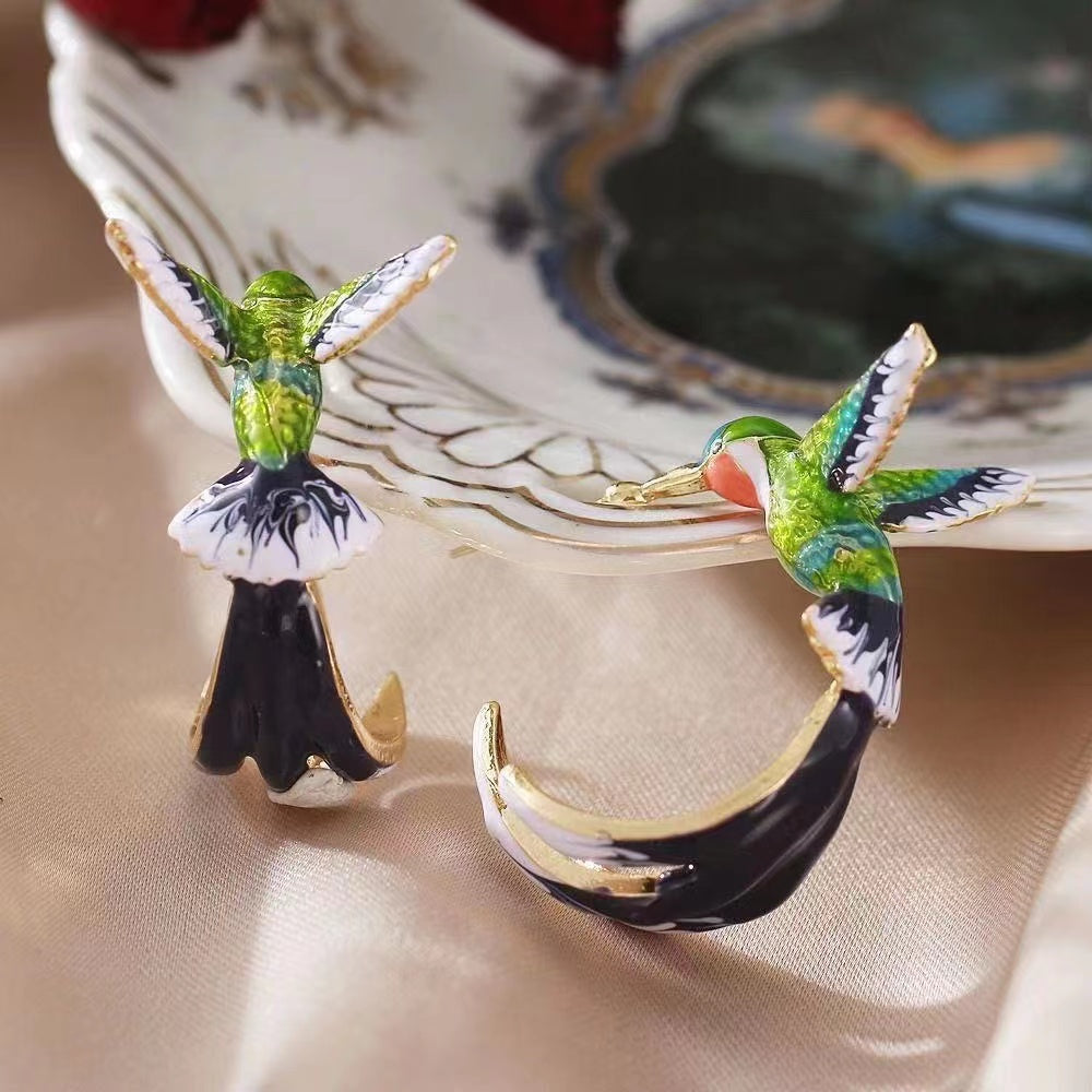 Cute Hummingbird Metal Ladies Hoop Earrings