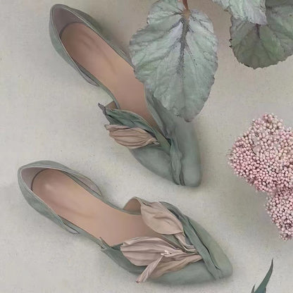 Casual Hand-Made Floral Satin Pointed Flats