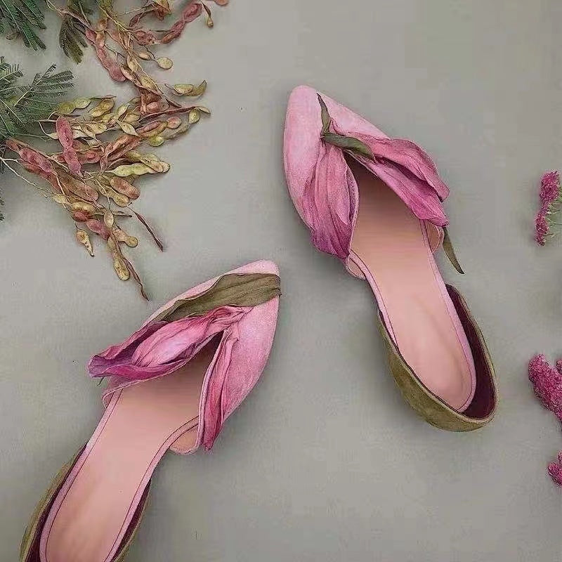 Casual Hand-Made Floral Satin Pointed Flats