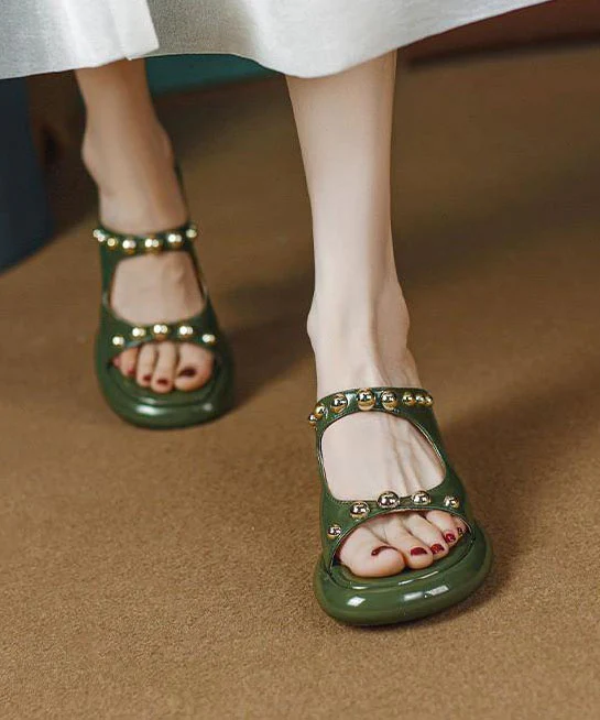 Faux Leather Studded Slippers And Sandals