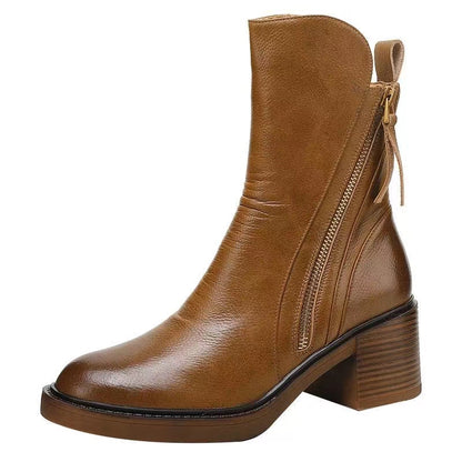 Cowhide Patchwork Color Zipper Boots