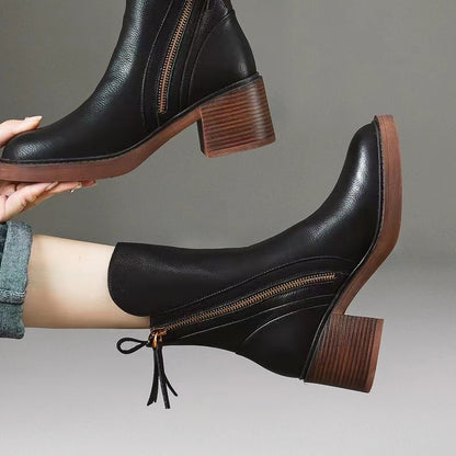 Cowhide Patchwork Color Zipper Boots