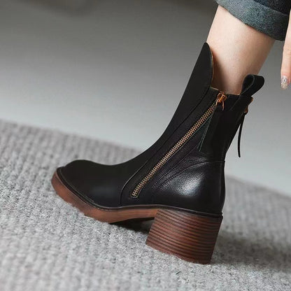 Cowhide Patchwork Color Zipper Boots
