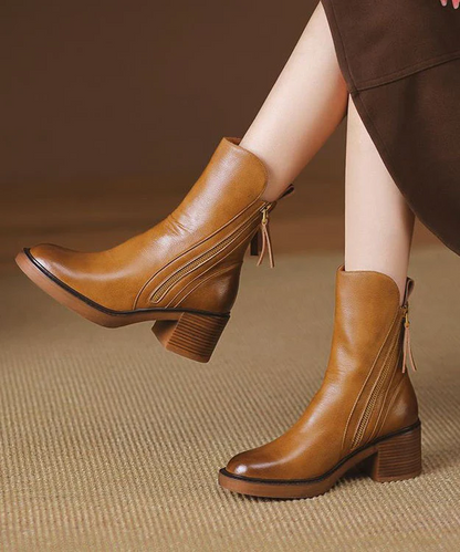 Cowhide Patchwork Color Zipper Boots