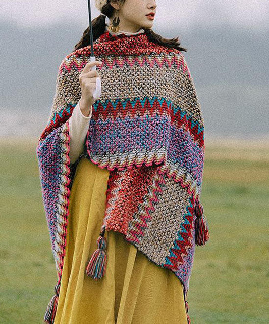 Knitted Shawl With Tassel And Colour Matching