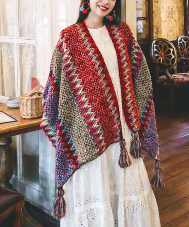 Knitted Shawl With Tassel And Colour Matching