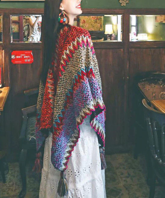 Knitted Shawl With Tassel And Colour Matching