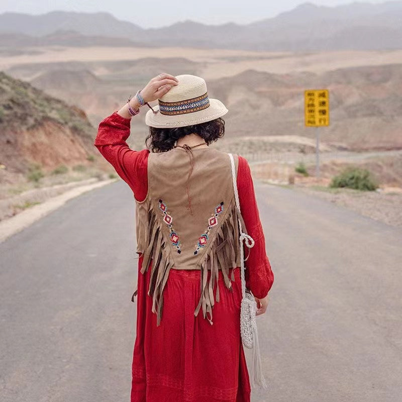 Boho Embroidered Geometric Jacket Vest