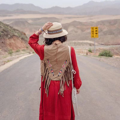 Boho Embroidered Geometric Jacket Vest