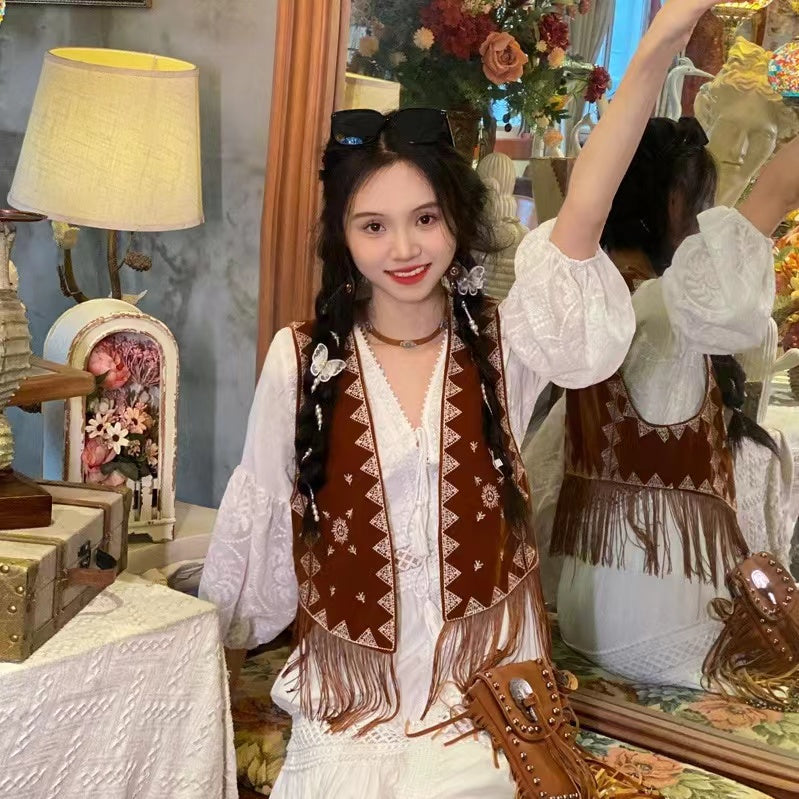 Bohemian Buckskin Embroidered Vest Short Jacket