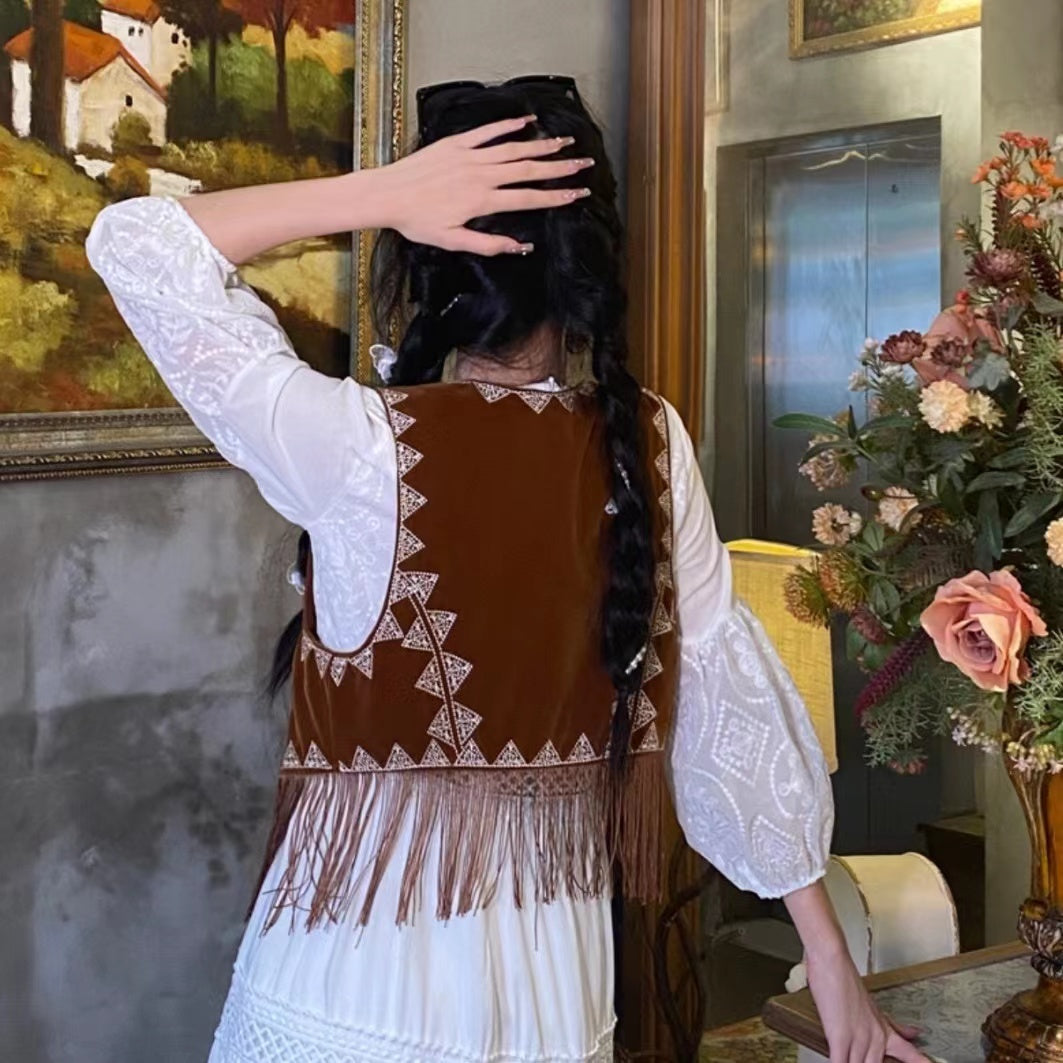 Bohemian Buckskin Embroidered Vest Short Jacket