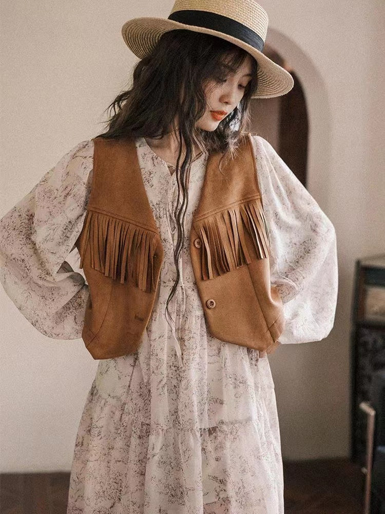 Brown Boho Vest Short Jacket