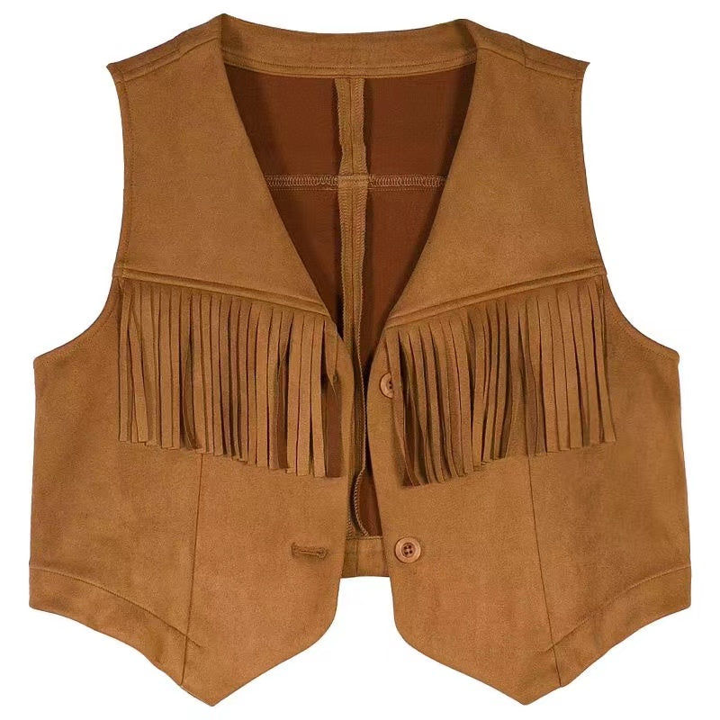 Brown Boho Vest Short Jacket
