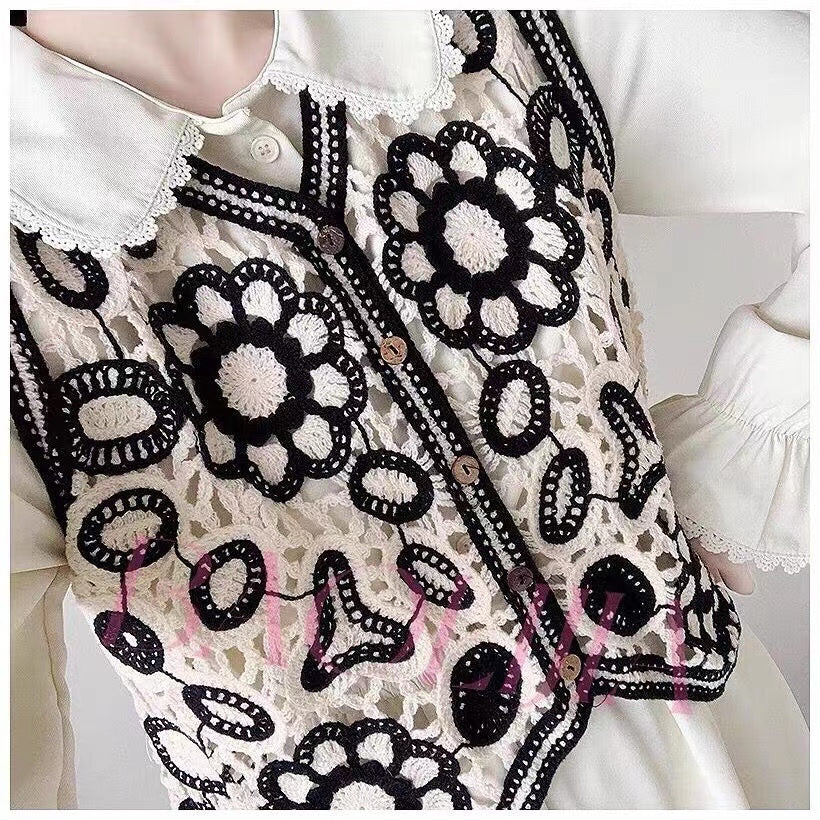 Vintage Embroidered Floral Knitted Vest Short Jacket