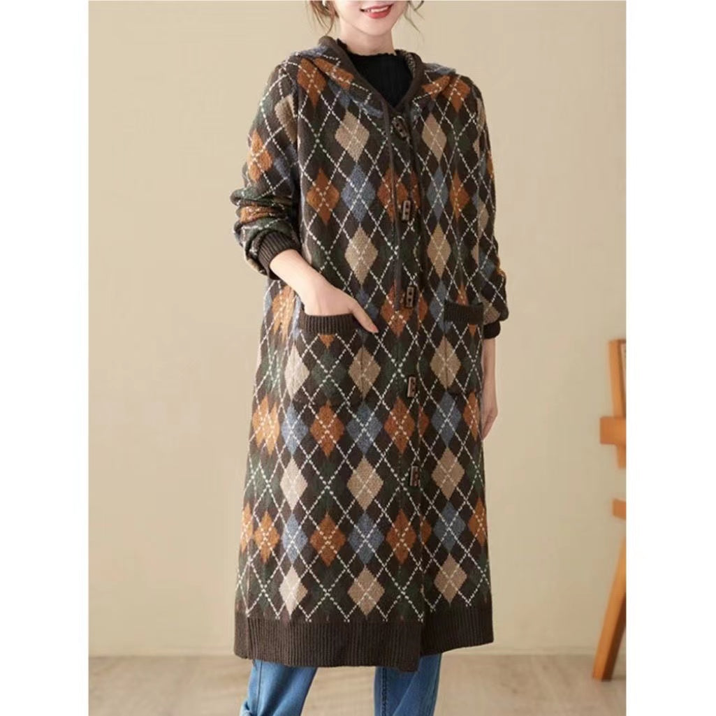 Skinny Waist Vintage Mid-Length Pocket Sweater