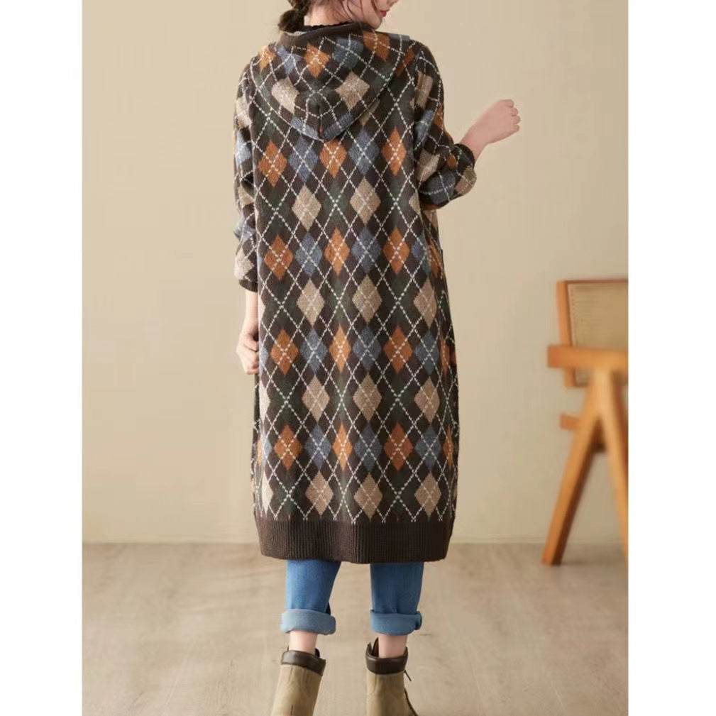 Skinny Waist Vintage Mid-Length Pocket Sweater
